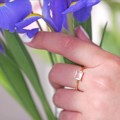 Clear Quartz, Crystal Ring Rectangular Cut Vermeil 14K Gold, 925 Sterling silver, Minimal Timeless Design, Stacking Ring, Delicate, Dainty