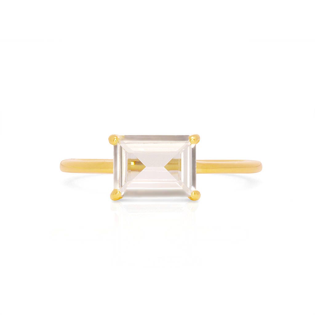 Clear Quartz, Crystal Ring Rectangular Cut Vermeil 14K Gold, 925 Sterling silver, Minimal Timeless Design, Stacking Ring, Delicate, Dainty