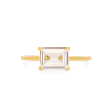 Clear Quartz, Crystal Ring Rectangular Cut Vermeil 14K Gold, 925 Sterling silver, Minimal Timeless Design, Stacking Ring, Delicate, Dainty