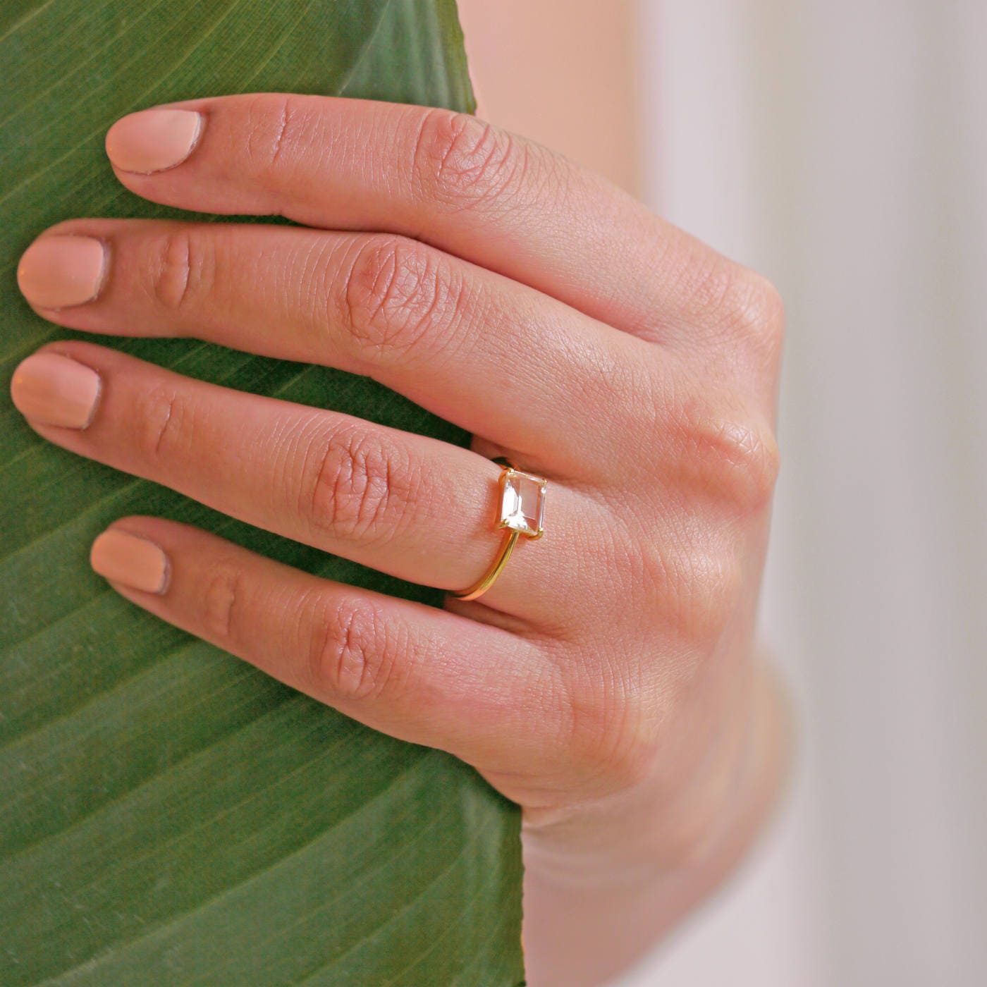 Clear Quartz, Crystal Ring Rectangular Cut Vermeil 14K Gold, 925 Sterling silver, Minimal Timeless Design, Stacking Ring, Delicate, Dainty