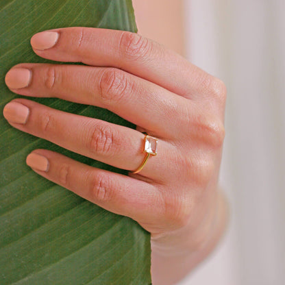 Clear Quartz, Crystal Ring Rectangular Cut Vermeil 14K Gold, 925 Sterling silver, Minimal Timeless Design, Stacking Ring, Delicate, Dainty
