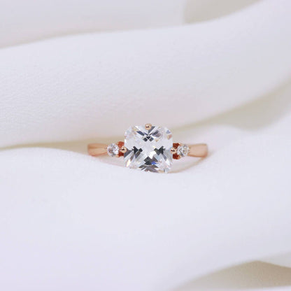 Rose Gold Engagement Ring, Cushion Cut, Sterling Silver 925 Simulated Diamonds Delicate, Promise ring, Statement, Stacking