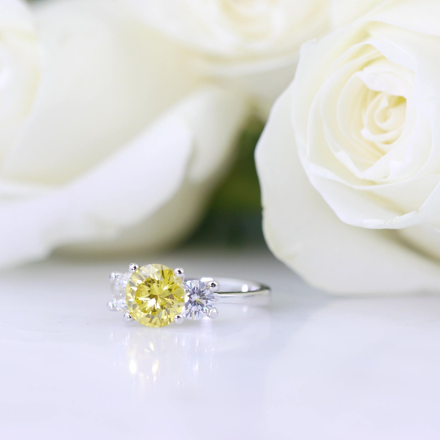 Canary Stone 3 Carat Sterling Ring - Yellow Promise Engagement Ring with Simulated Diamonds