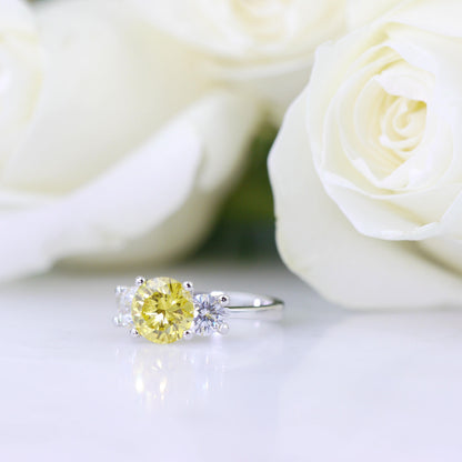 Canary Stone 3 Carat Sterling Ring - Yellow Promise Engagement Ring with Simulated Diamonds