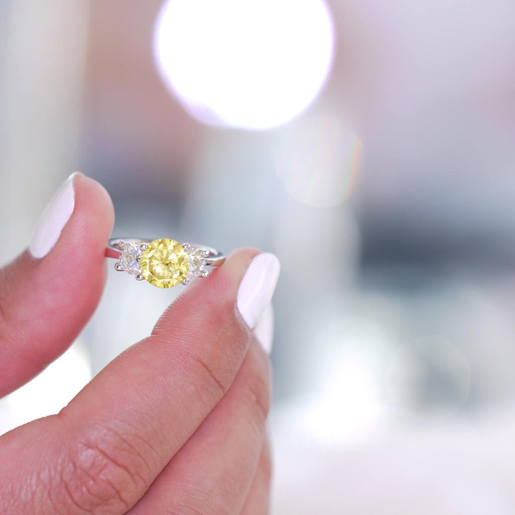 Canary Stone 3 Carat Sterling Ring - Yellow Promise Engagement Ring with Simulated Diamonds