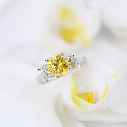 Canary Stone 3 Carat Sterling Ring - Yellow Promise Engagement Ring with Simulated Diamonds