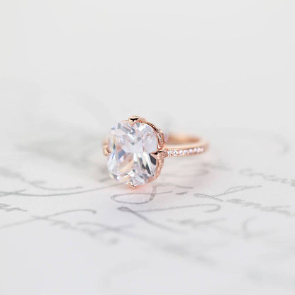 Engagement Ring, 14K Rose Gold Vermeil, Solitaire, Simulated Diamond, Statement, Wedding, Sterling Silver, 925, Promise Ring, Bold