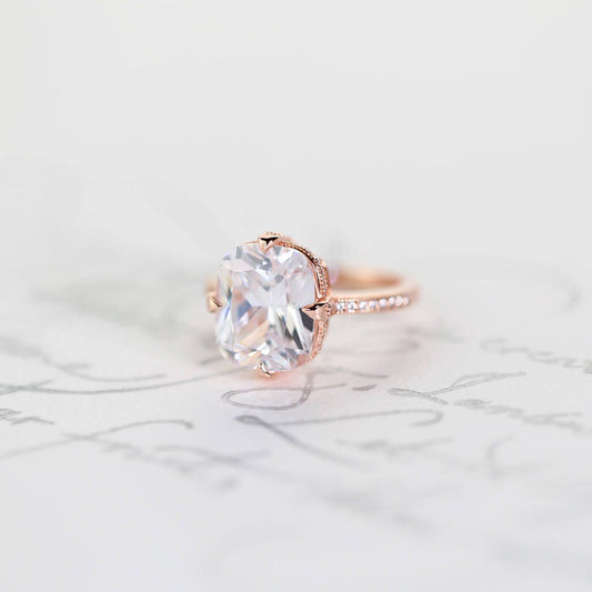 Engagement Ring, 14K Rose Gold Vermeil, Solitaire, Simulated Diamond, Statement, Wedding, Sterling Silver, 925, Promise Ring, Bold