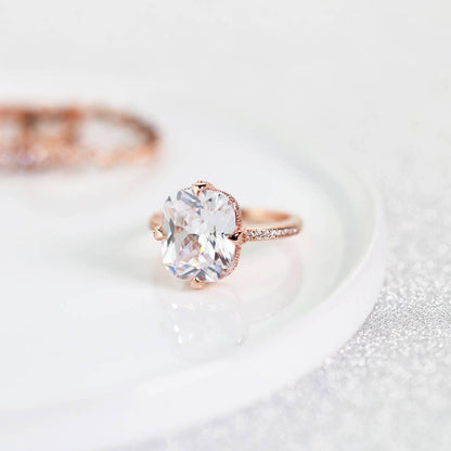 Engagement Ring, 14K Rose Gold Vermeil, Solitaire, Simulated Diamond, Statement, Wedding, Sterling Silver, 925, Promise Ring, Bold