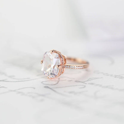 Engagement Ring, 14K Rose Gold Vermeil, Solitaire, Simulated Diamond, Statement, Wedding, Sterling Silver, 925, Promise Ring, Bold