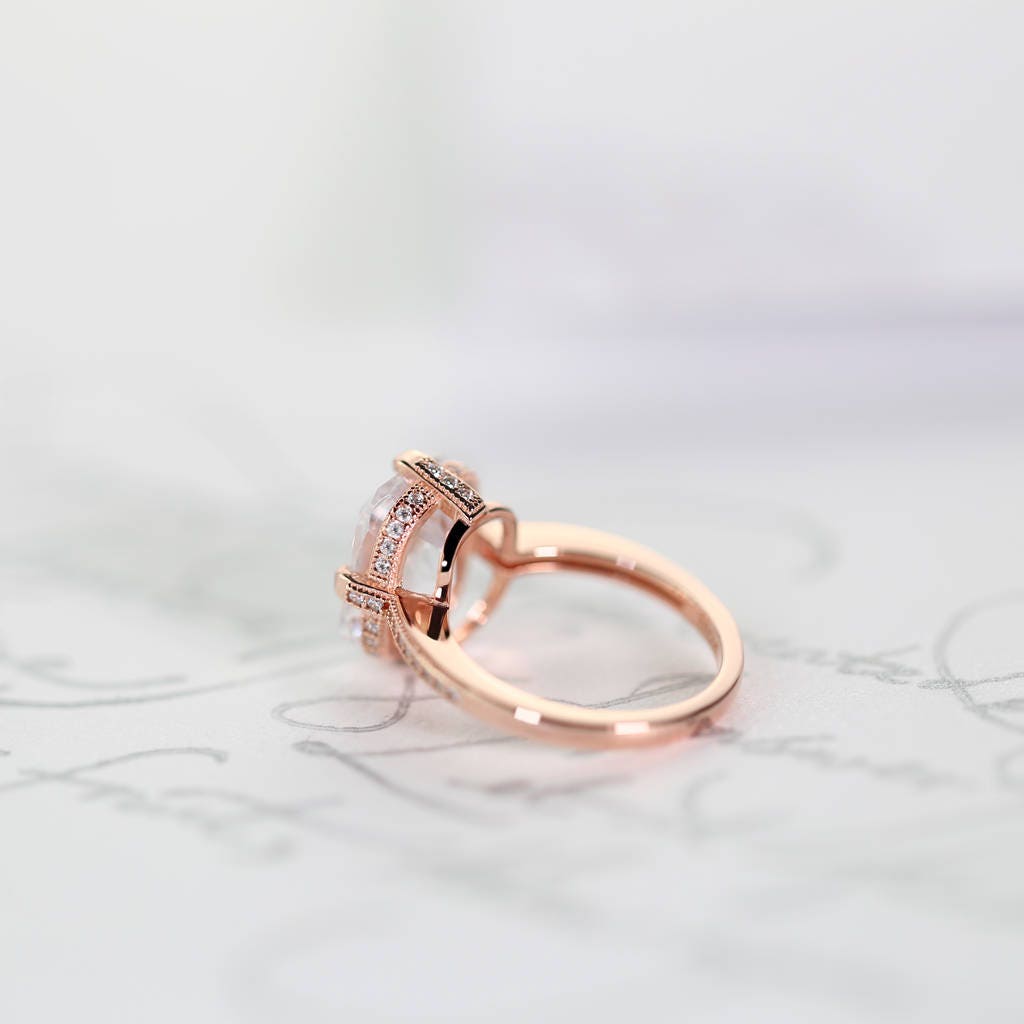 Engagement Ring, 14K Rose Gold Vermeil, Solitaire, Simulated Diamond, Statement, Wedding, Sterling Silver, 925, Promise Ring, Bold