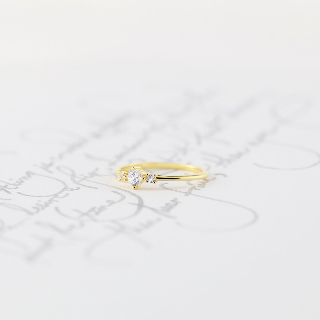 Minimalist Stacking Ring - Thin Sterling Silver Ring, Cubic Zirconia, Dainty, Thin Gold Ring 925