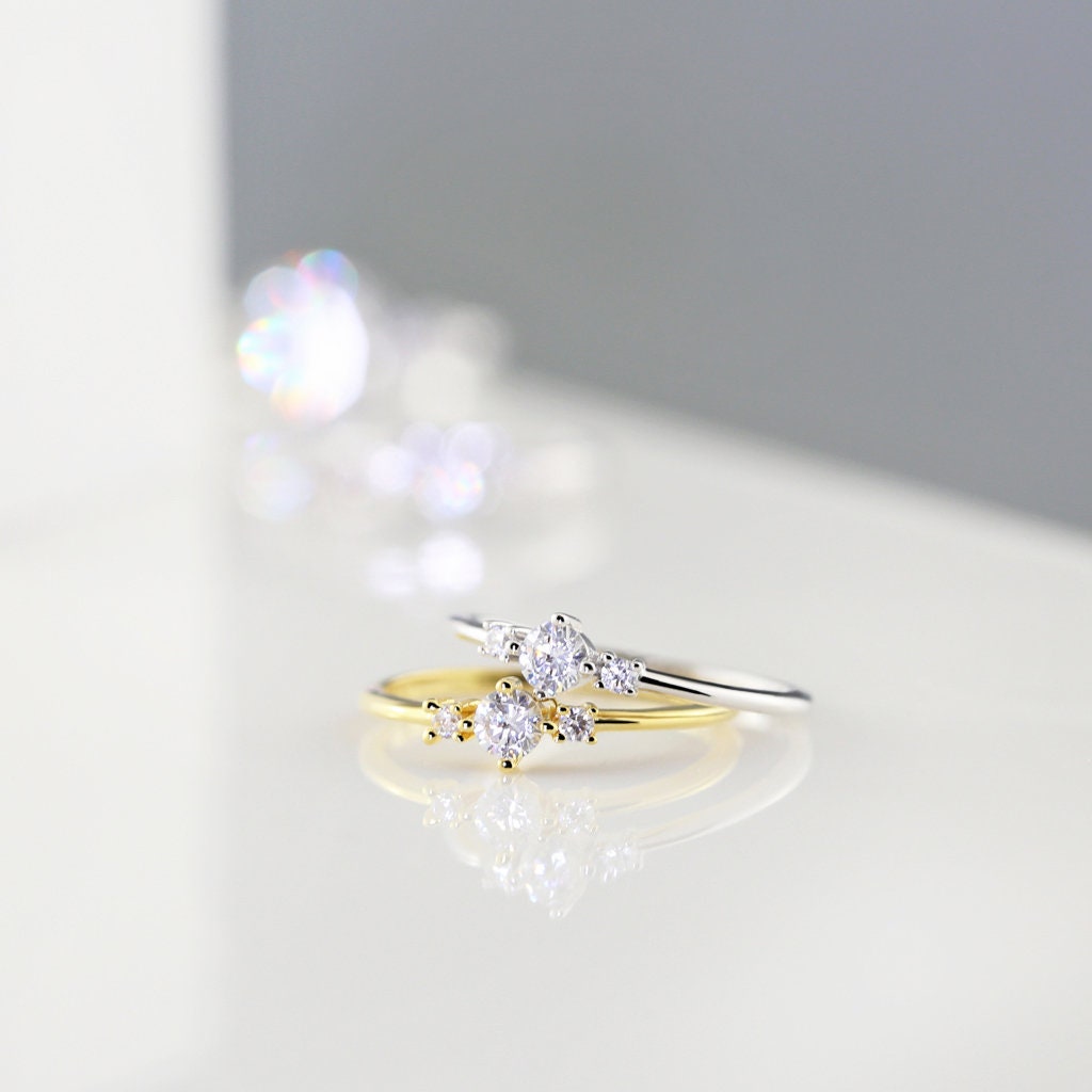 Minimalist Stacking Ring - Thin Sterling Silver Ring, Cubic Zirconia, Dainty, Thin Gold Ring 925