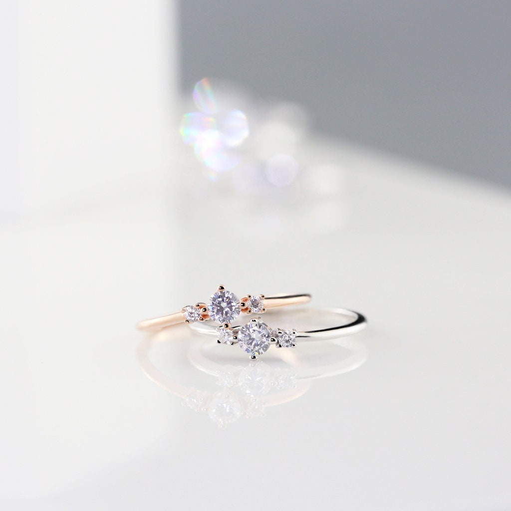 Minimalist Stacking Ring - Thin Sterling Silver Ring, Cubic Zirconia, Dainty, Thin Gold Ring 925