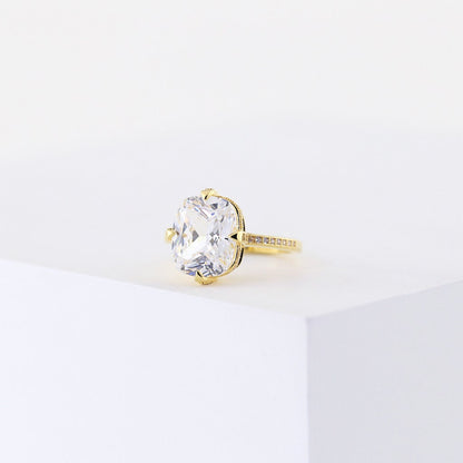 Engagement Ring, 14K Rose Gold Vermeil, Solitaire, Simulated Diamond, Statement, Wedding, Sterling Silver, 925, Promise Ring, Bold