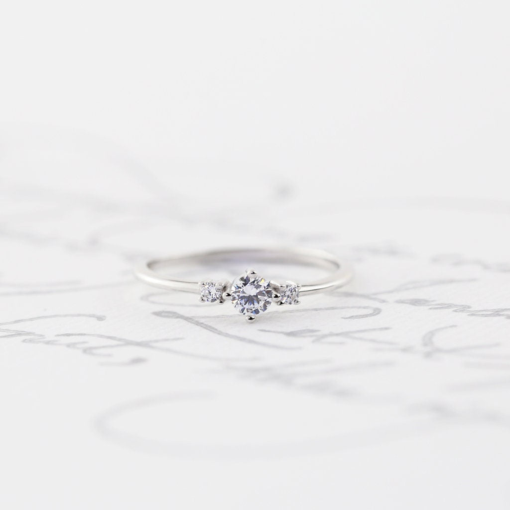 Minimalist Stacking Ring - Thin Sterling Silver Ring, Cubic Zirconia, Dainty, Thin Gold Ring 925