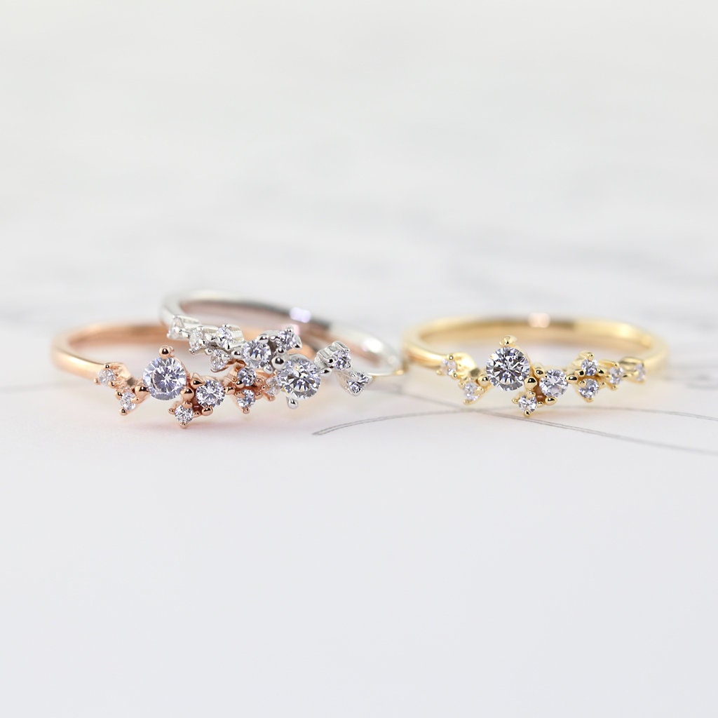 Dainty Scattered Ring, Sterling Silver, Rose Gold, 14K Vermeil, Unique, Stacking Ring, Bridal Bridesmaids Gift For Her Wedding Promise