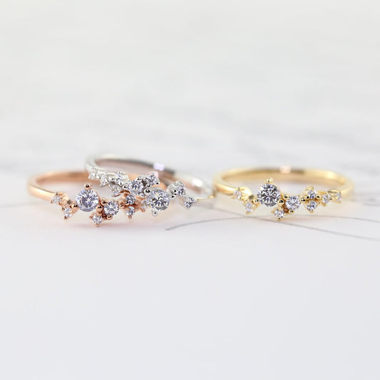 Dainty Scattered Ring, Sterling Silver, Rose Gold, 14K Vermeil, Unique, Stacking Ring, Bridal Bridesmaids Gift For Her Wedding Promise