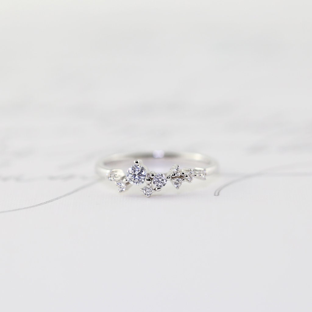 Dainty Scattered Ring, Sterling Silver, Rose Gold, 14K Vermeil, Unique, Stacking Ring, Bridal Bridesmaids Gift For Her Wedding Promise
