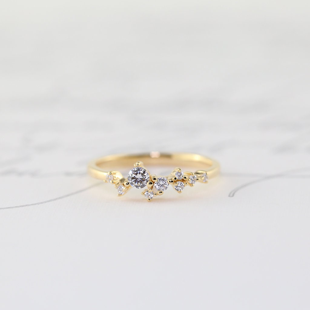 Dainty Scattered Ring, Sterling Silver, Rose Gold, 14K Vermeil, Unique, Stacking Ring, Bridal Bridesmaids Gift For Her Wedding Promise