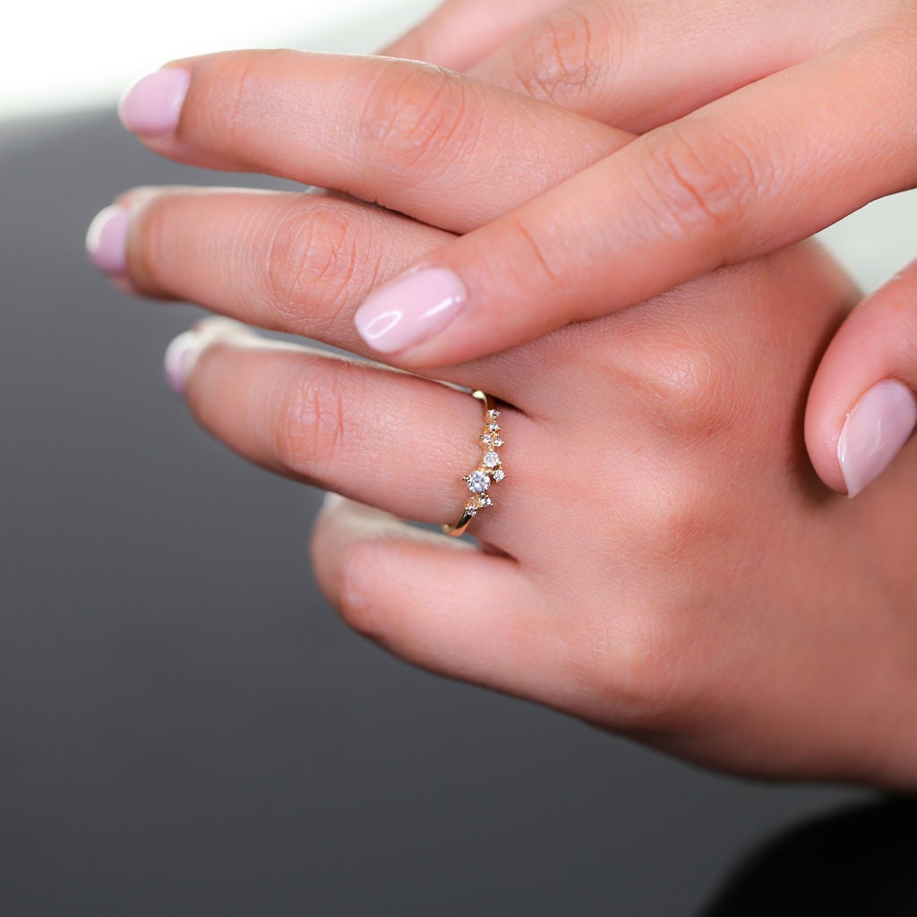 Dainty Scattered Ring, Sterling Silver, Rose Gold, 14K Vermeil, Unique, Stacking Ring, Bridal Bridesmaids Gift For Her Wedding Promise