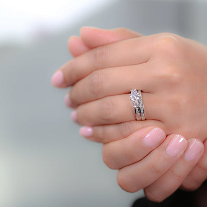Wedding Set Ring with Band in Rhodium over Sterling Silver