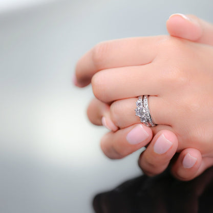 Wedding Set Ring with Band in Rhodium over Sterling Silver