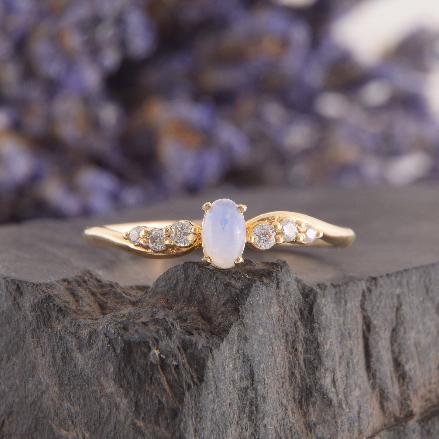 Minimalist Oval Moonstone Ring for Her