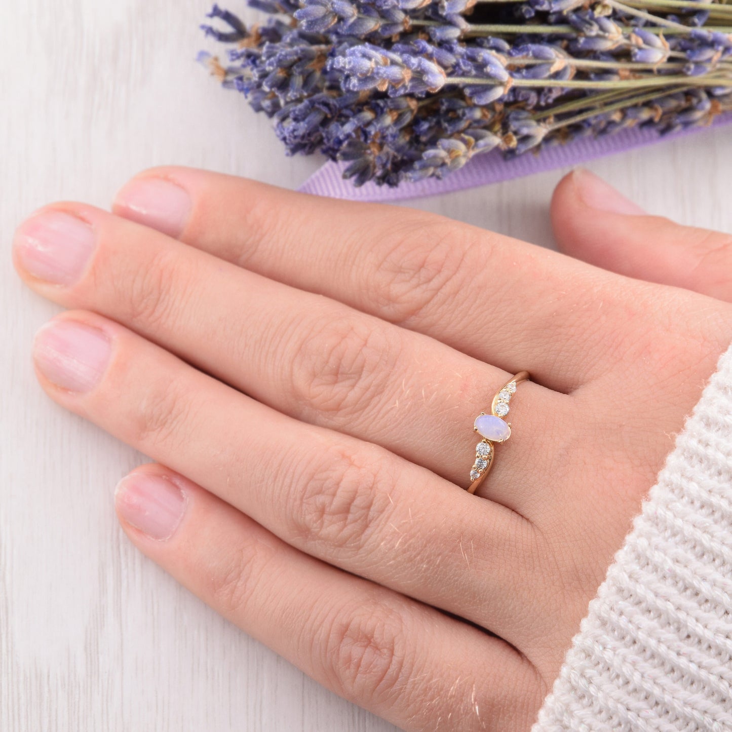 Minimalist Oval Moonstone Ring for Her