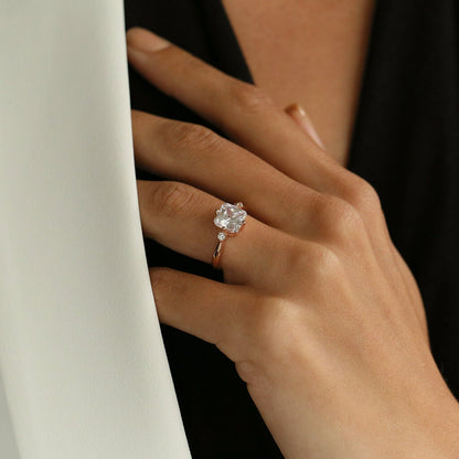 Rose Gold Engagement Ring, Cushion Cut, Sterling Silver 925 Simulated Diamonds Delicate, Promise ring, Statement, Stacking