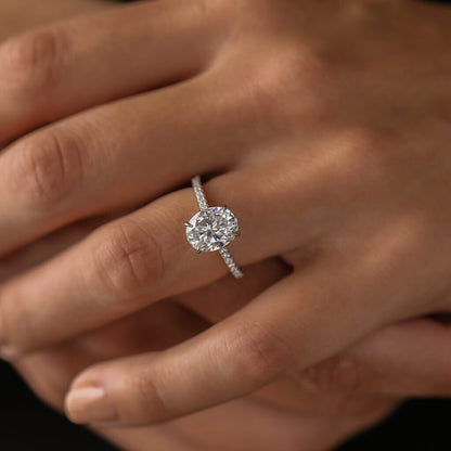 Hidden Halo Engagement Ring, Rose Gold or White Gold over Sterling Silver - Wedding Ring - Promise Ring