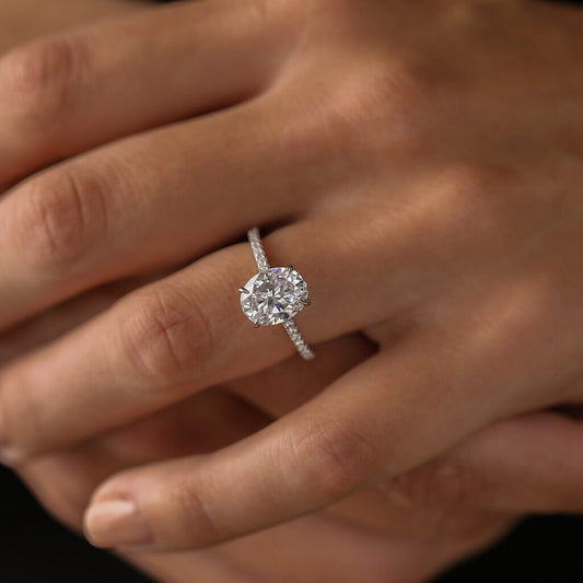Hidden Halo Engagement Ring, Rose Gold or White Gold over Sterling Silver - Wedding Ring - Promise Ring