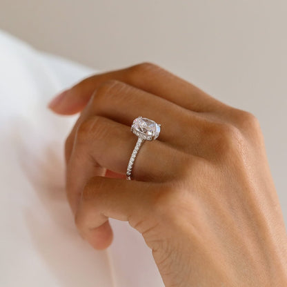 Hidden Halo Engagement Ring, Rose Gold or White Gold over Sterling Silver - Wedding Ring - Promise Ring