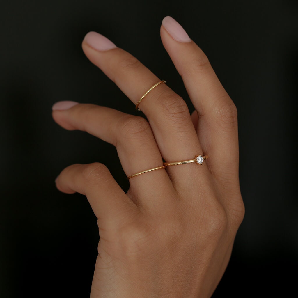 Mini Solitaire Ring in 14K Gold or White Gold over Sterling Silver - Moissanite or Simulated Stone - Dainty Ring - Promise Ring