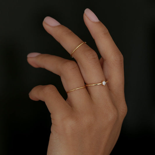 Mini Solitaire Ring in 14K Gold or White Gold over Sterling Silver - Moissanite or Simulated Stone - Dainty Ring - Promise Ring