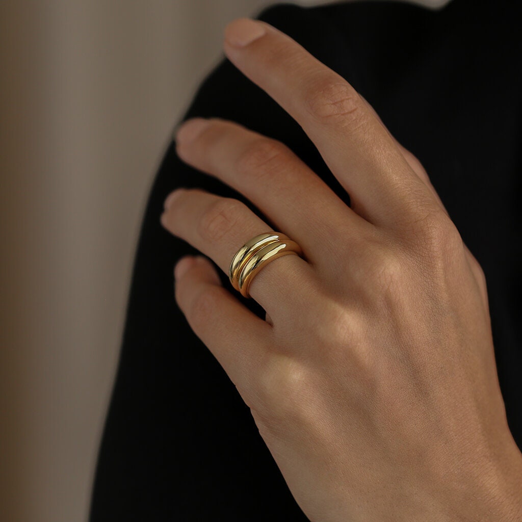 Dainty Dome Ring - Curved Ring - Pinky Ring - Sterling Silver - Vermeil over Sterling Silver 925 - Stacking Statement Ring