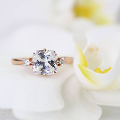 Rose Gold Engagement Ring, Cushion Cut, Sterling Silver 925 Simulated Diamonds Delicate, Promise ring, Statement, Stacking