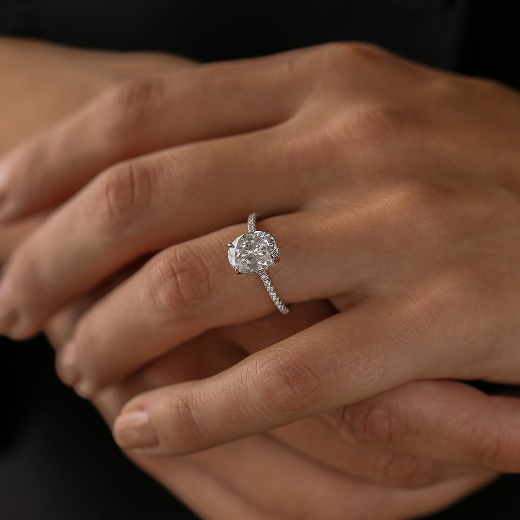 Hidden Halo Engagement Ring, Rose Gold or White Gold over Sterling Silver - Wedding Ring - Promise Ring