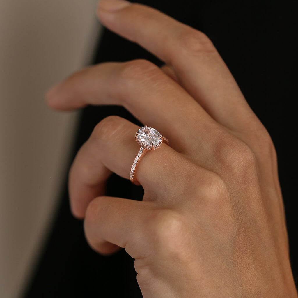 Hidden Halo Engagement Ring, Rose Gold or White Gold over Sterling Silver - Wedding Ring - Promise Ring