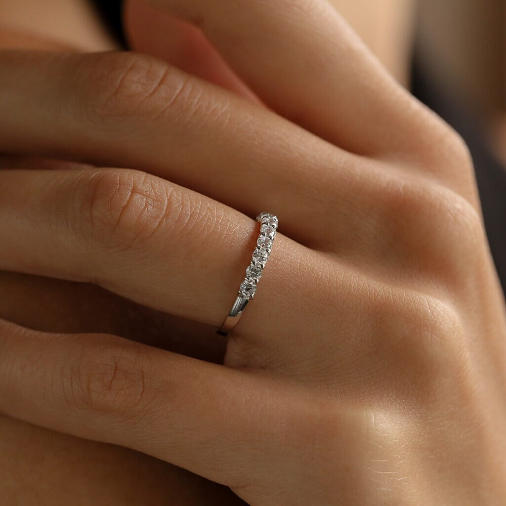 Half-Eternity Band in White Gold (Rhodium) over Sterling Silver - Engagement Ring - Wedding Ring - Promise Ring - Anniversary Ring