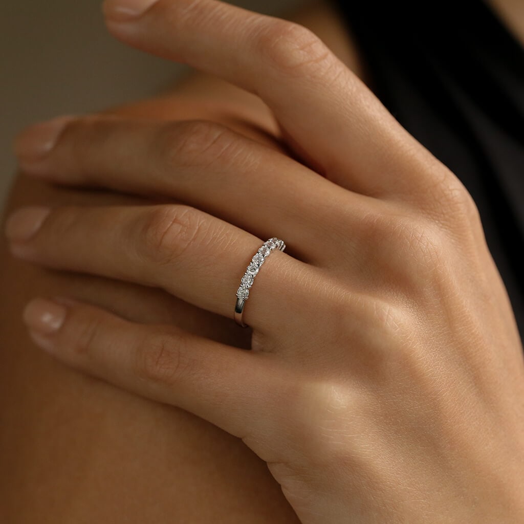 Half-Eternity Band in White Gold (Rhodium) over Sterling Silver - Engagement Ring - Wedding Ring - Promise Ring - Anniversary Ring