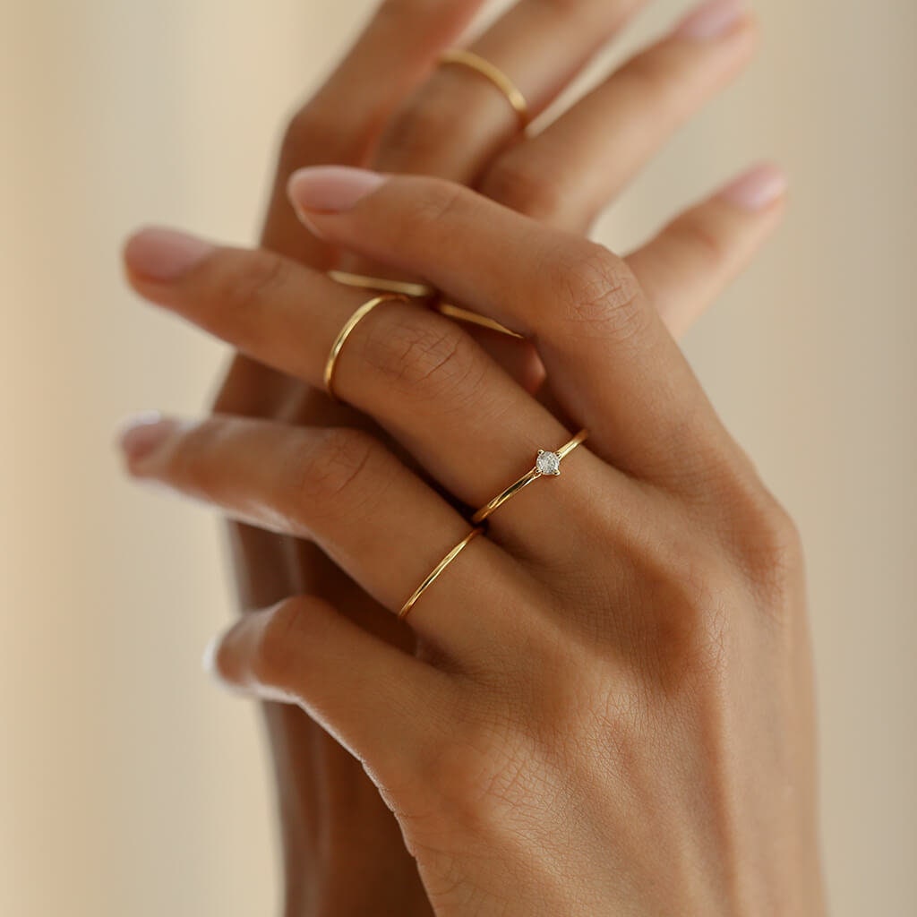 Mini Solitaire Ring in 14K Gold or White Gold over Sterling Silver - Moissanite or Simulated Stone - Dainty Ring - Promise Ring