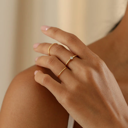 Mini Solitaire Ring in 14K Gold or White Gold over Sterling Silver - Moissanite or Simulated Stone - Dainty Ring - Promise Ring