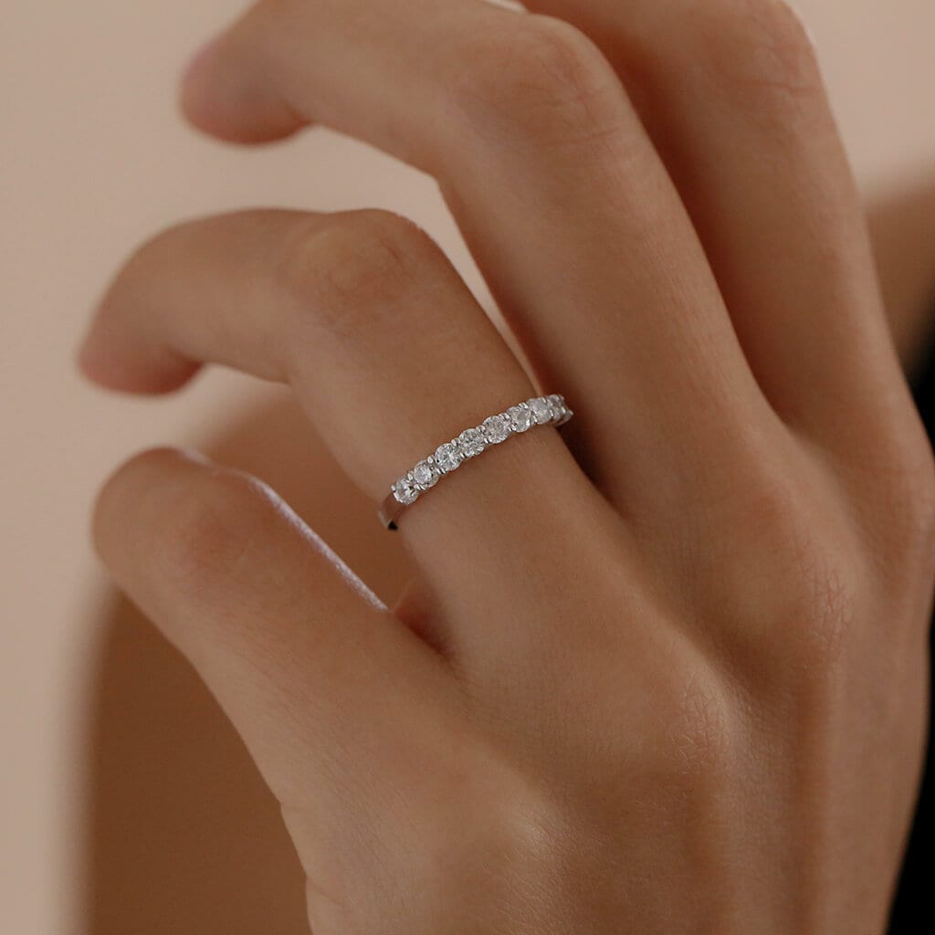 Half-Eternity Band in White Gold (Rhodium) over Sterling Silver - Engagement Ring - Wedding Ring - Promise Ring - Anniversary Ring
