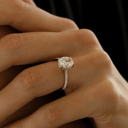 Hidden Halo Engagement Ring, Rose Gold or White Gold over Sterling Silver - Wedding Ring - Promise Ring