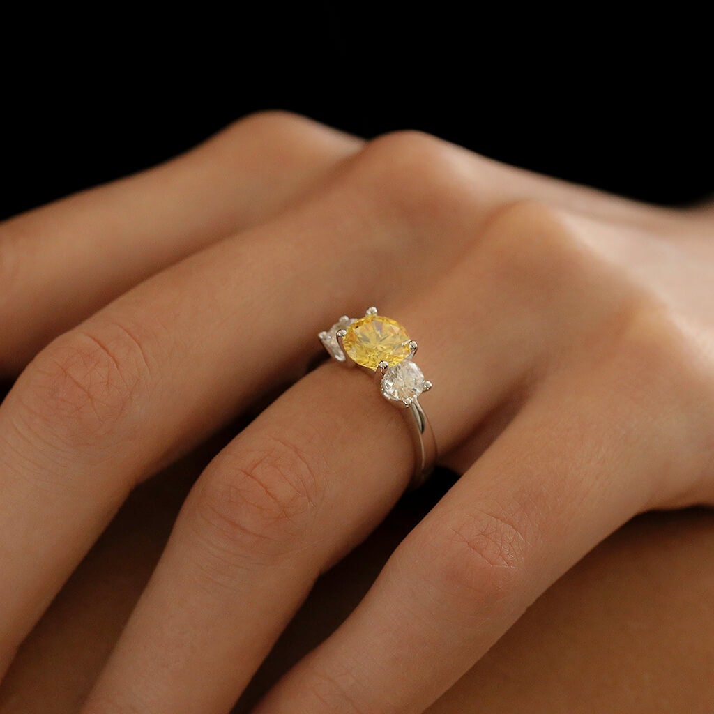 Canary Stone 3 Carat Sterling Ring - Yellow Promise Engagement Ring with Simulated Diamonds