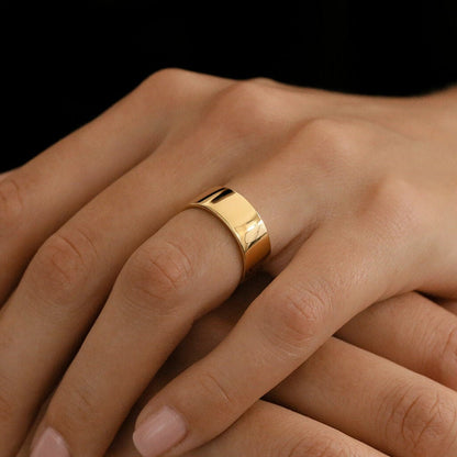 Wide Cigar Band Vermeil or Rhodium over Sterling Silver - 7mm Wide - Wide Flat Band - Unisex Ring - Men's and Women's