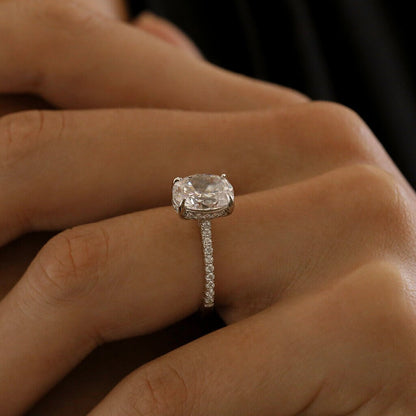 Hidden Halo Engagement Ring, Rose Gold or White Gold over Sterling Silver - Wedding Ring - Promise Ring