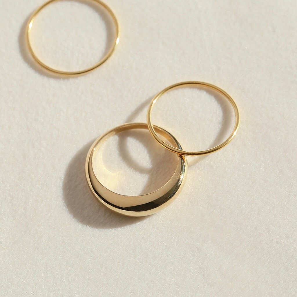 Dainty Dome Ring - Curved Ring - Pinky Ring - Sterling Silver - Vermeil over Sterling Silver 925 - Stacking Statement Ring