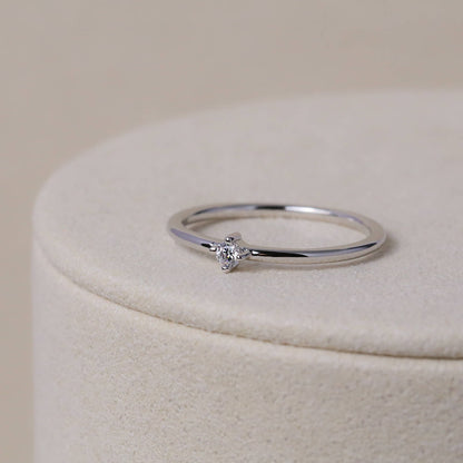 Mini Solitaire Ring in 14K Gold or White Gold over Sterling Silver - Moissanite or Simulated Stone - Dainty Ring - Promise Ring